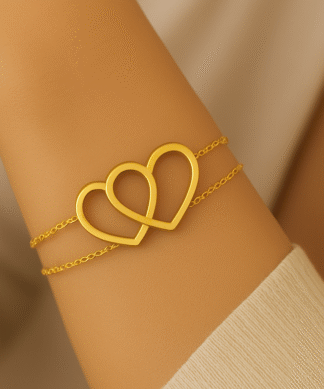 bracelet avec deux cœurs entrelacés en acier inoxydable