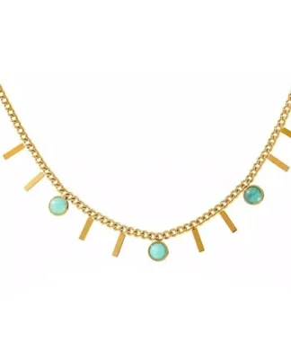 Collier avec pierres turquoise naturelles sur chaîne dorée fine