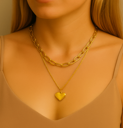 collier multirang avec coeur en acier inoxydable