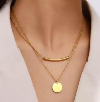 Collier multi rangs médaille acier