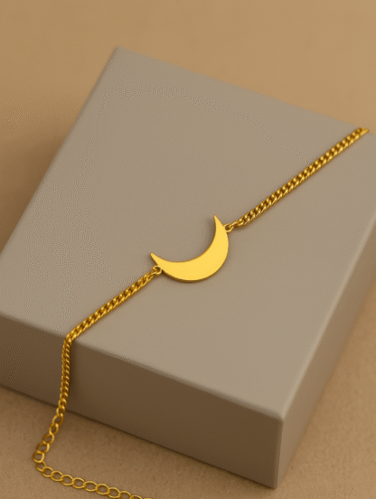 bracelet chaine fine ave lune en acier inoxydable