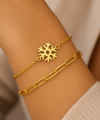 bracelet double rang avec pendentif flocon de neige en acier inoxydable