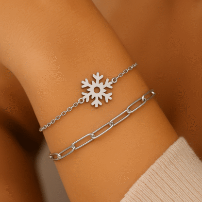 bracelet avec flocon de neige en acier inoxydable