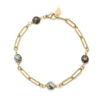 Bracelet grosse maille pierre naturelle en acier inoxydable doré