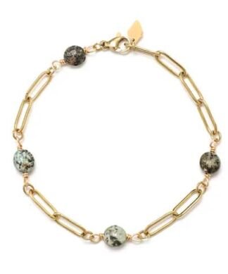 Bracelet grosse maille pierre naturelle en acier inoxydable doré