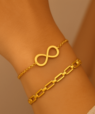 bracelet deux chaînes avec infini en acier inoxydable