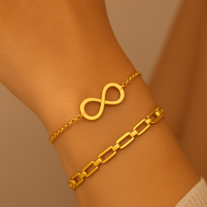 bracelet deux chaînes avec infini en acier inoxydable