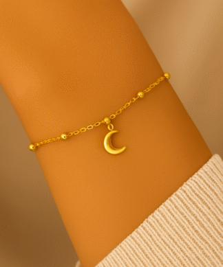Bracelet lune original doré en acier inoxydable pour femme, porté au poignet