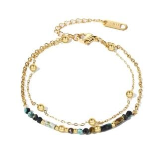 Bracelet multirangs avec pierres naturelles et billes