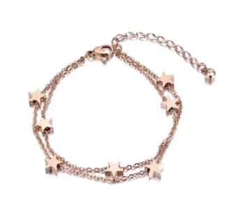 Bracelet double chaîne en acier inoxydable or rose avec pampilles étoile