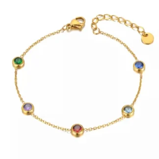 Bracelet doré avec pierres colorées en acier inoxydable