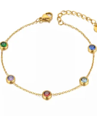 Bracelet doré avec pierres colorées en acier inoxydable