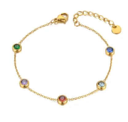 Bracelet doré avec pierres colorées en acier inoxydable