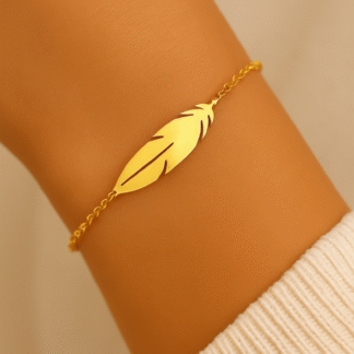 Bracelet plume doré en acier inoxydable, bijou fin et élégant
