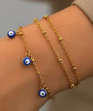 Bracelet porte-bonheur tendance doré avec pendentifs œil bleu protecteur