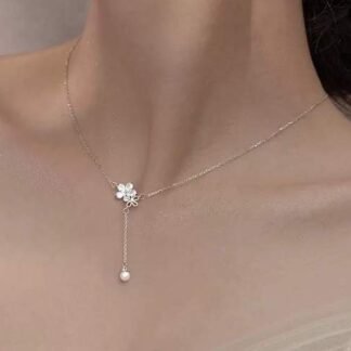 collier argent fleur