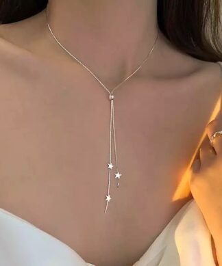 collier cravate en argent 925 pour femme avec étoiles