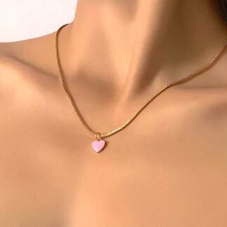 collier coeur rose