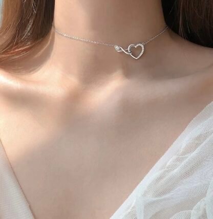 Collier court coeur argent