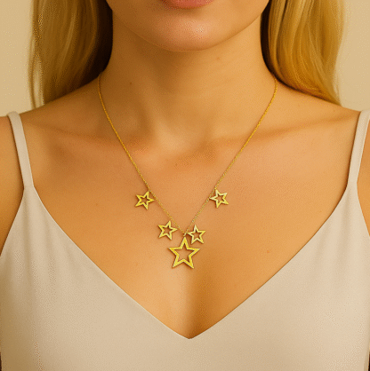 collier avec etoiles ajourées en acier inoxydable