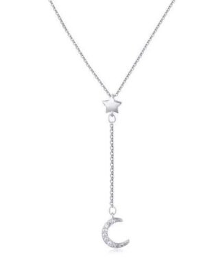 Collier cravate lune étoile en argent avec pendentif zircon