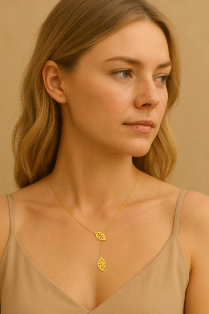 collier Y avec feuille en acier inoxydable