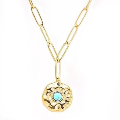 collier cravate medaille turquoise