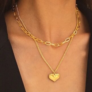 Collier double rang coeur tendance