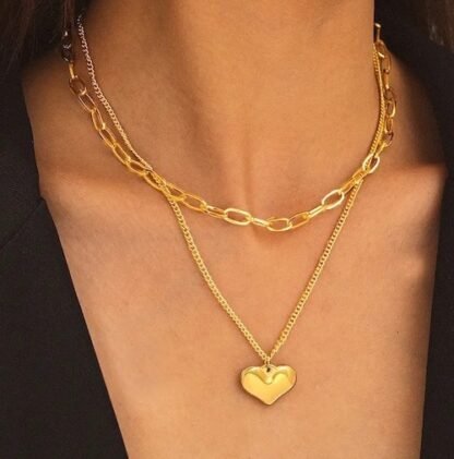 Collier double rang coeur tendance