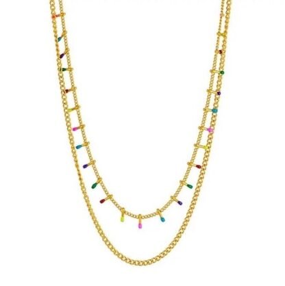 Collier double rang pampilles multicolore