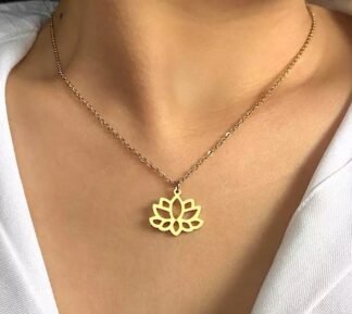 collier fleur de lotus acier inoxydable