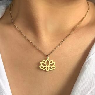 collier fleur de lotus acier inoxydable