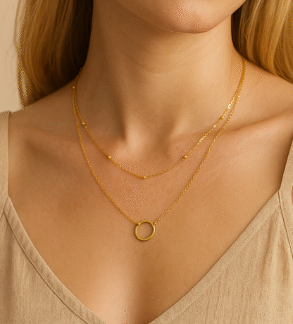collier deux rangs avec cercle en acier inoxydable