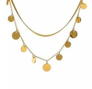 Collier pampilles tendance en acier inoxydable doré à deux rang