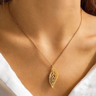 collier pendentif feuille acier inoxydable