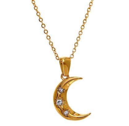 Collier pendentif lune strass