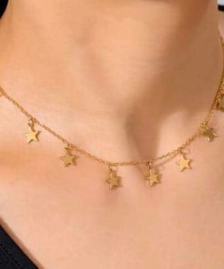 Collier ras du cou etoiles acier