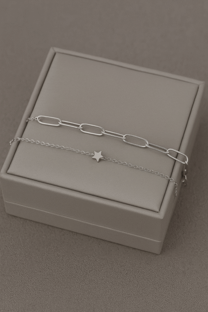 set de deux bracelets grosse maille en acier inoxydable pour femme