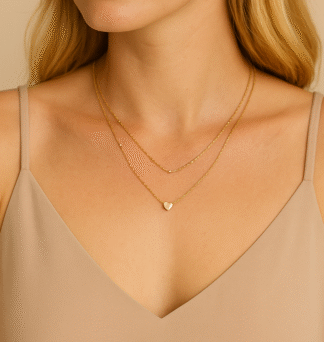 collier ras du cou avec coeur en acier inoxydable