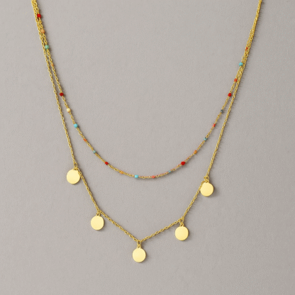 collier double rang avec pampilles en acier inoxydable