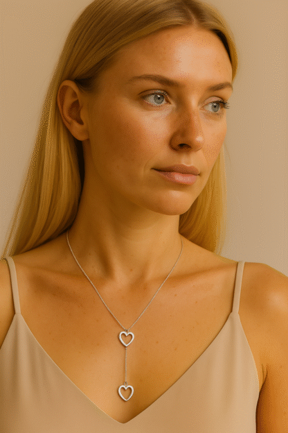 sautoir en forme Y avec coeur en acier inoxydable
