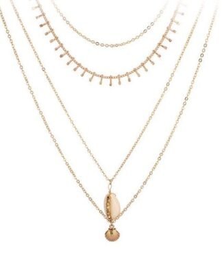 Collier multirang avec pendentifs coquillage en métal doré pour femme