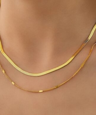 Collier double rang pour femme en acier inoxydable doré avec chaînes distinctes