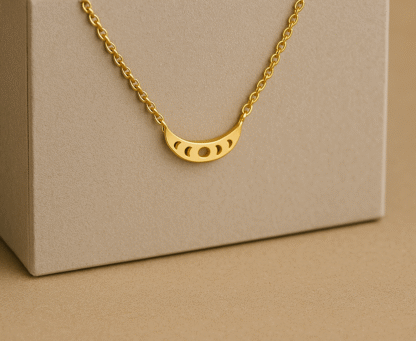 Collier pendentif croissant de lune doré en acier inoxydable