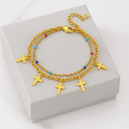 bracelet avec breloques croix en acier inoxydable pour femme