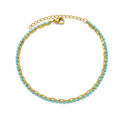 bracelet de cheville turquoise pour femme en acier inoxydable