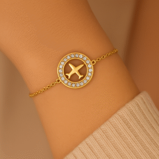 bracelet avec médaille avion en acier inoxydable