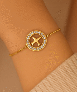 bracelet avec médaille avion en acier inoxydable