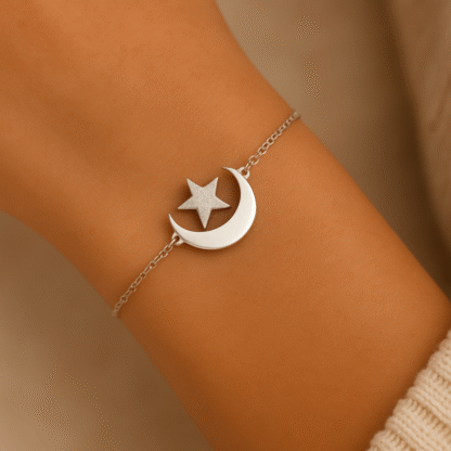 bracelet minimaliste avec lune et etóile en acier inoxydable