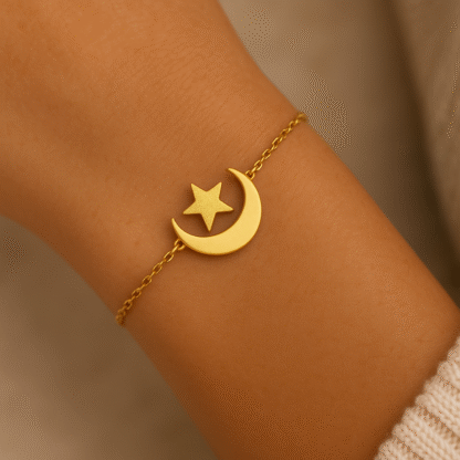 bracelet chaine fine avec lune et etóile en acier inoxydable